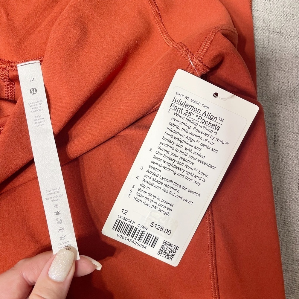 Lululemon Align High Rise Pants Leggings with Pockets Cayenne Orange 12 14 NWT - Picture 11 of 12
